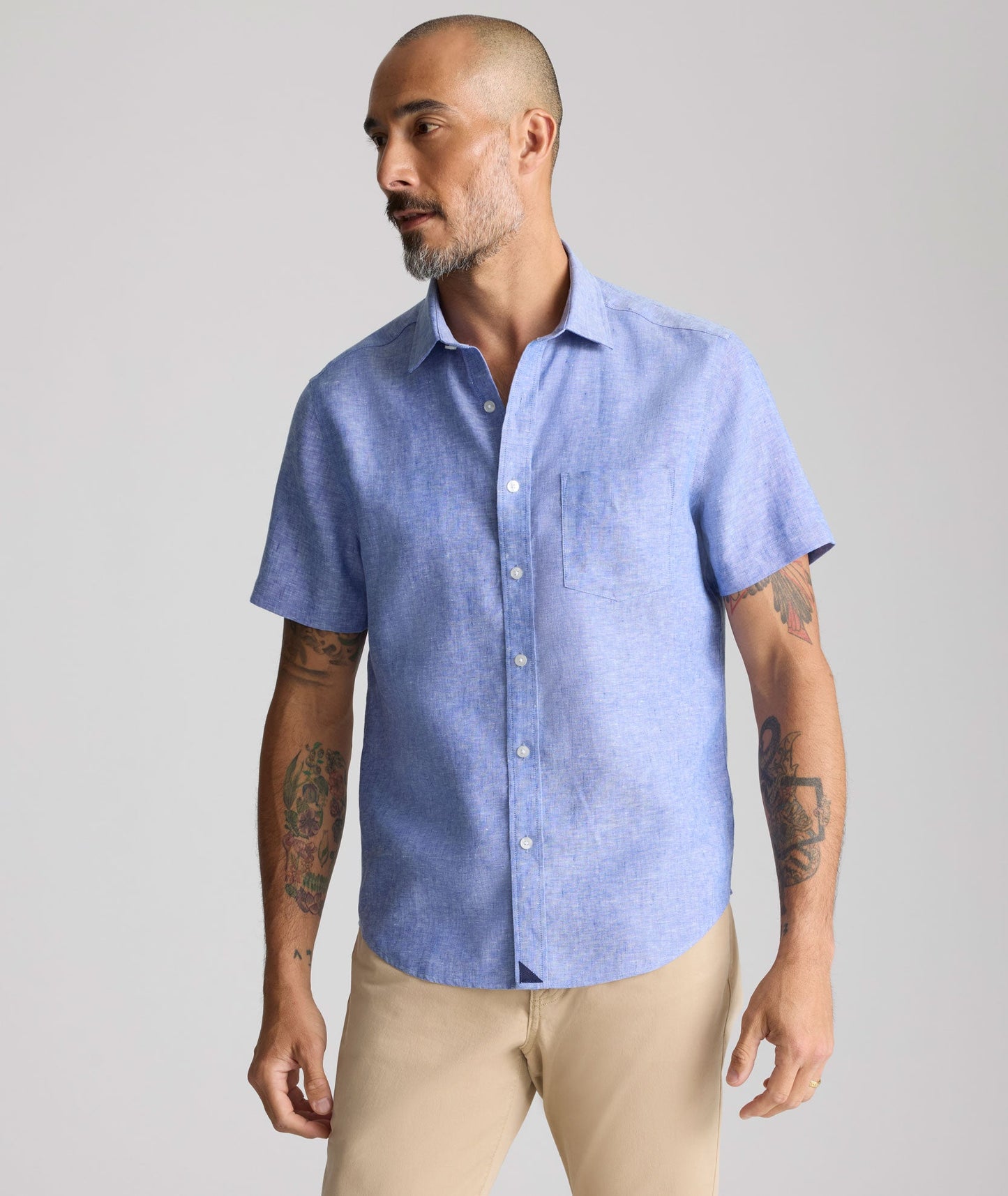 UNTUCKit Wrinkle-Resistant Linen Short-Sleeve Cameron Shirt Blue