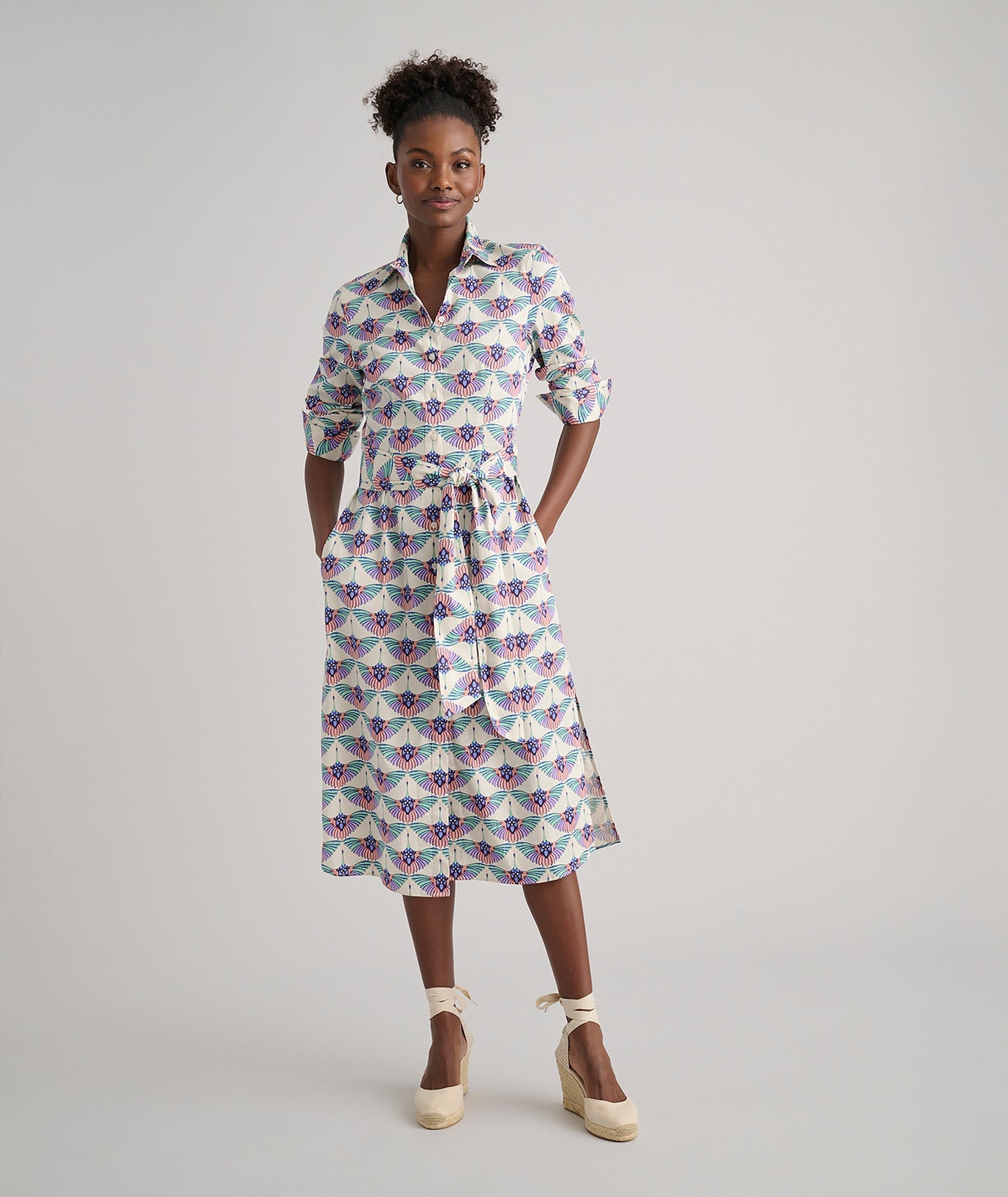 UNTUCKit Stretch Cotton Midi Peyton Shirtdress Swan Print
