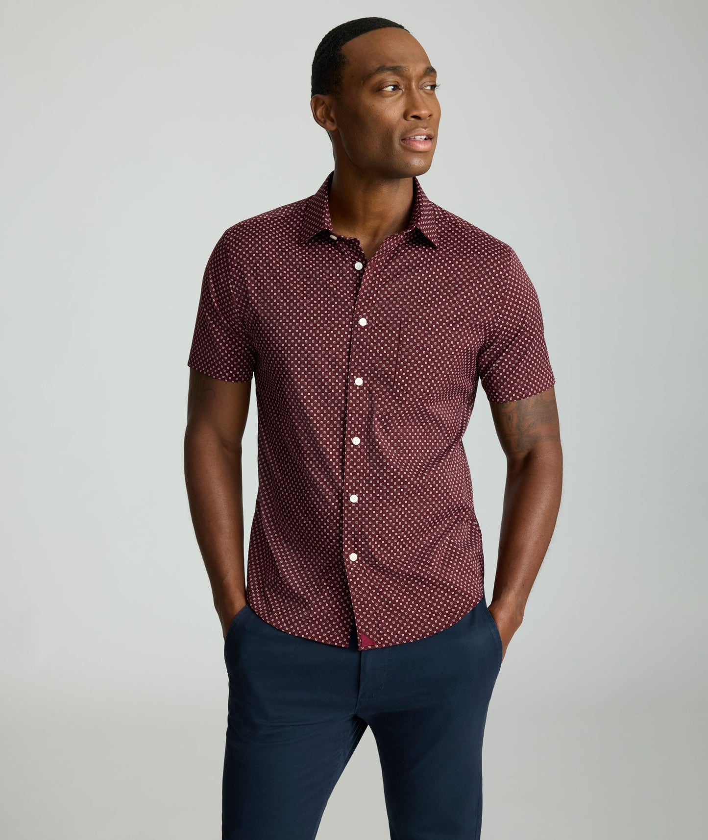 UNTUCKit Performance Short-Sleeve Stanton Shirt Maroon