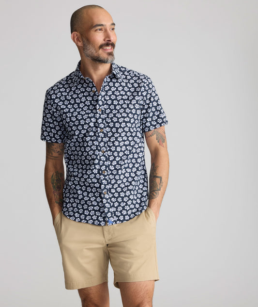UNTUCKit Vintage Wash Short-Sleeve Morningside Shirt Navy Flower Print