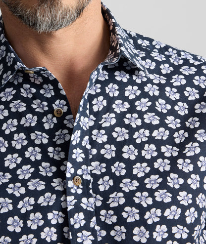 UNTUCKit Vintage Wash Short-Sleeve Morningside Shirt Navy Flower Print