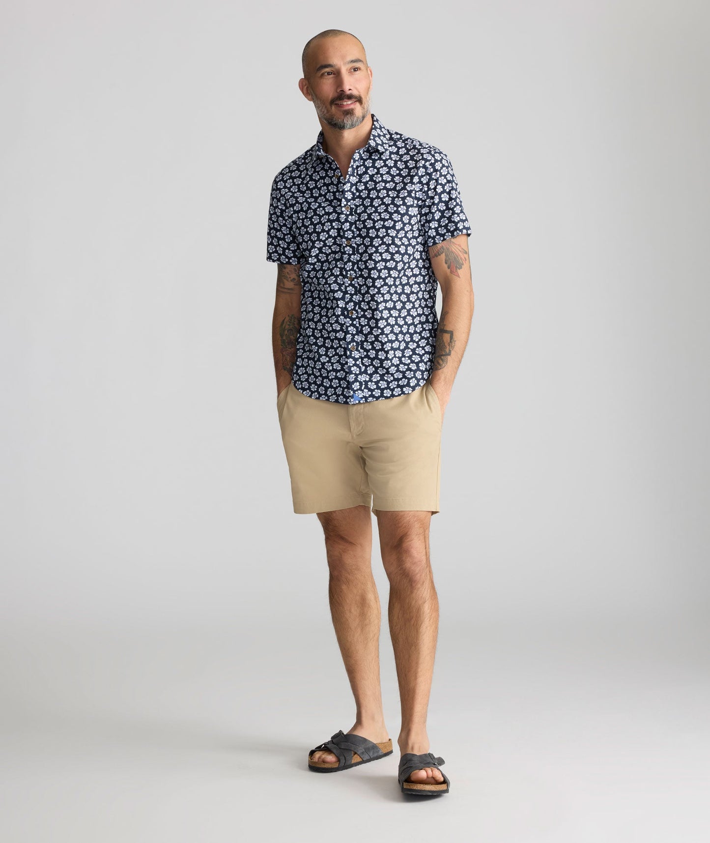 UNTUCKit Vintage Wash Short-Sleeve Morningside Shirt Navy Flower Print