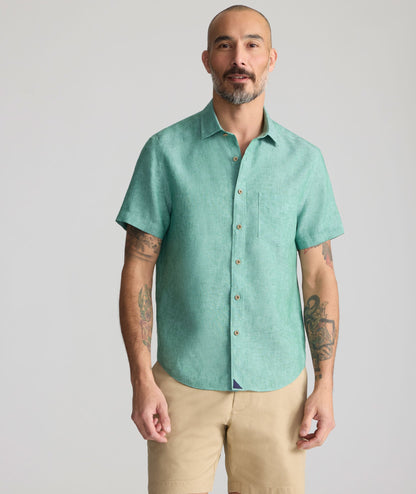 UNTUCKit Wrinkle-Resistant Linen Short-Sleeve Cameron Shirt Emerald Green