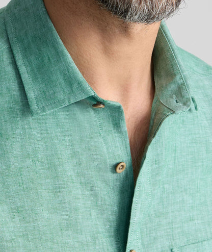 UNTUCKit Wrinkle-Resistant Linen Short-Sleeve Cameron Shirt Emerald Green