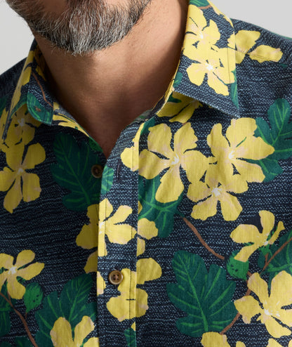 UNTUCKit Vintage Wash Short-Sleeve Finchley Shirt Navy & Yellow Floral Print