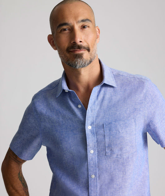 UNTUCKit Wrinkle-Resistant Linen Short-Sleeve Cameron Shirt Blue