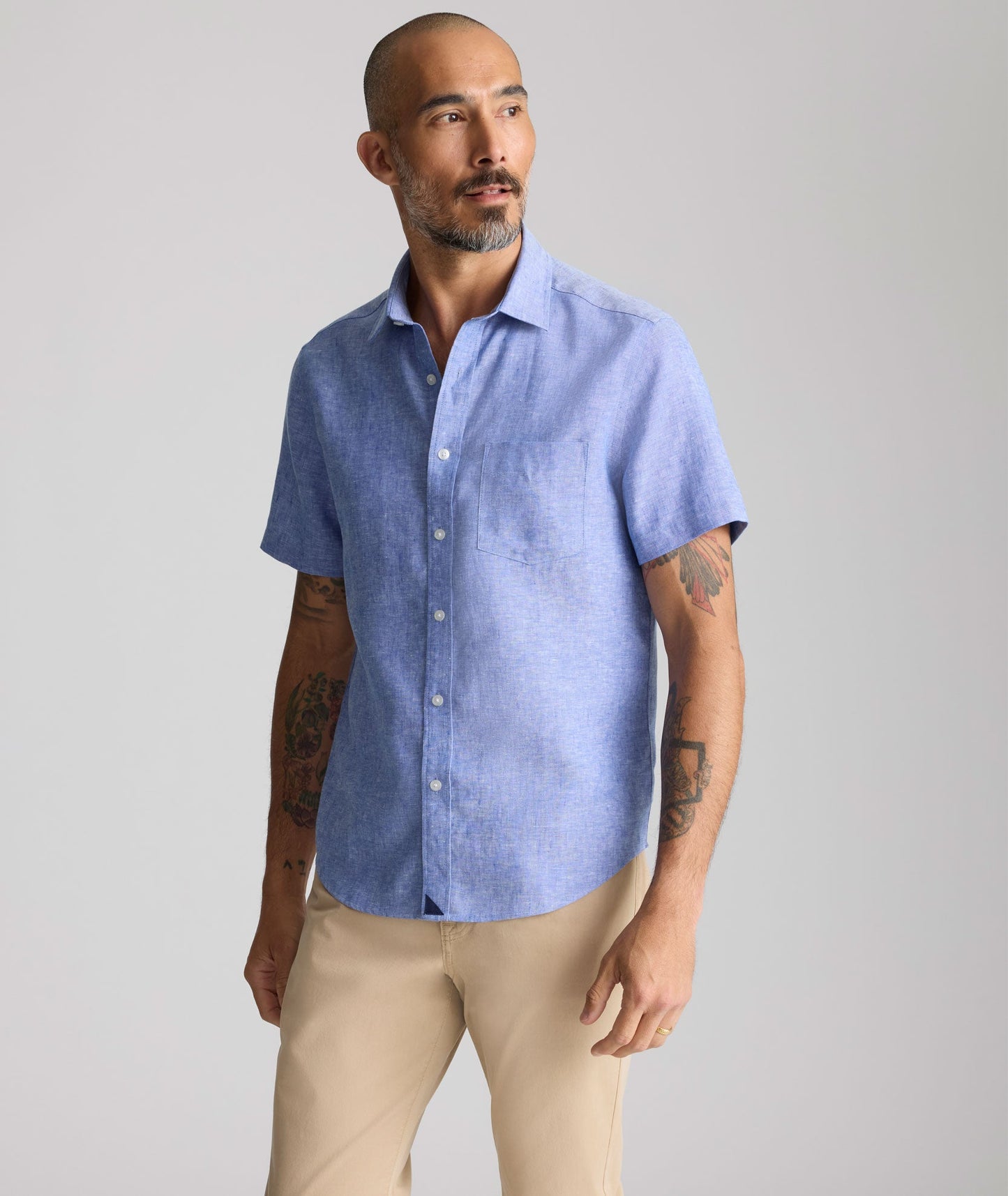 UNTUCKit Wrinkle-Resistant Linen Short-Sleeve Cameron Shirt Blue