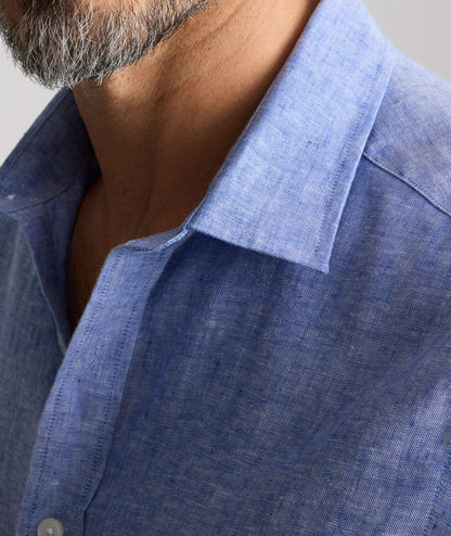 UNTUCKit Wrinkle-Resistant Linen Short-Sleeve Cameron Shirt Blue