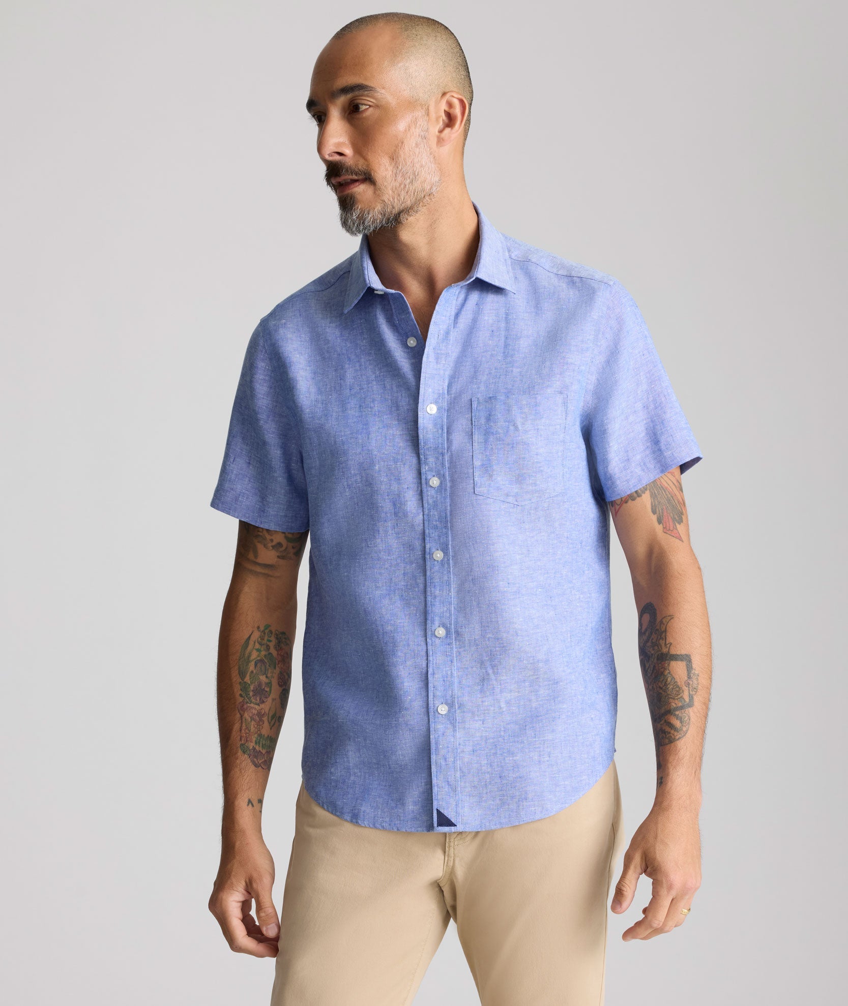 UNTUCKit Wrinkle-Resistant Linen Short-Sleeve Cameron Shirt Blue