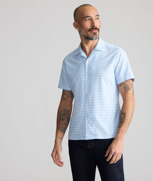 UNTUCKit Performance Short-Sleeve Camp Collar Shirt Blue Stripe