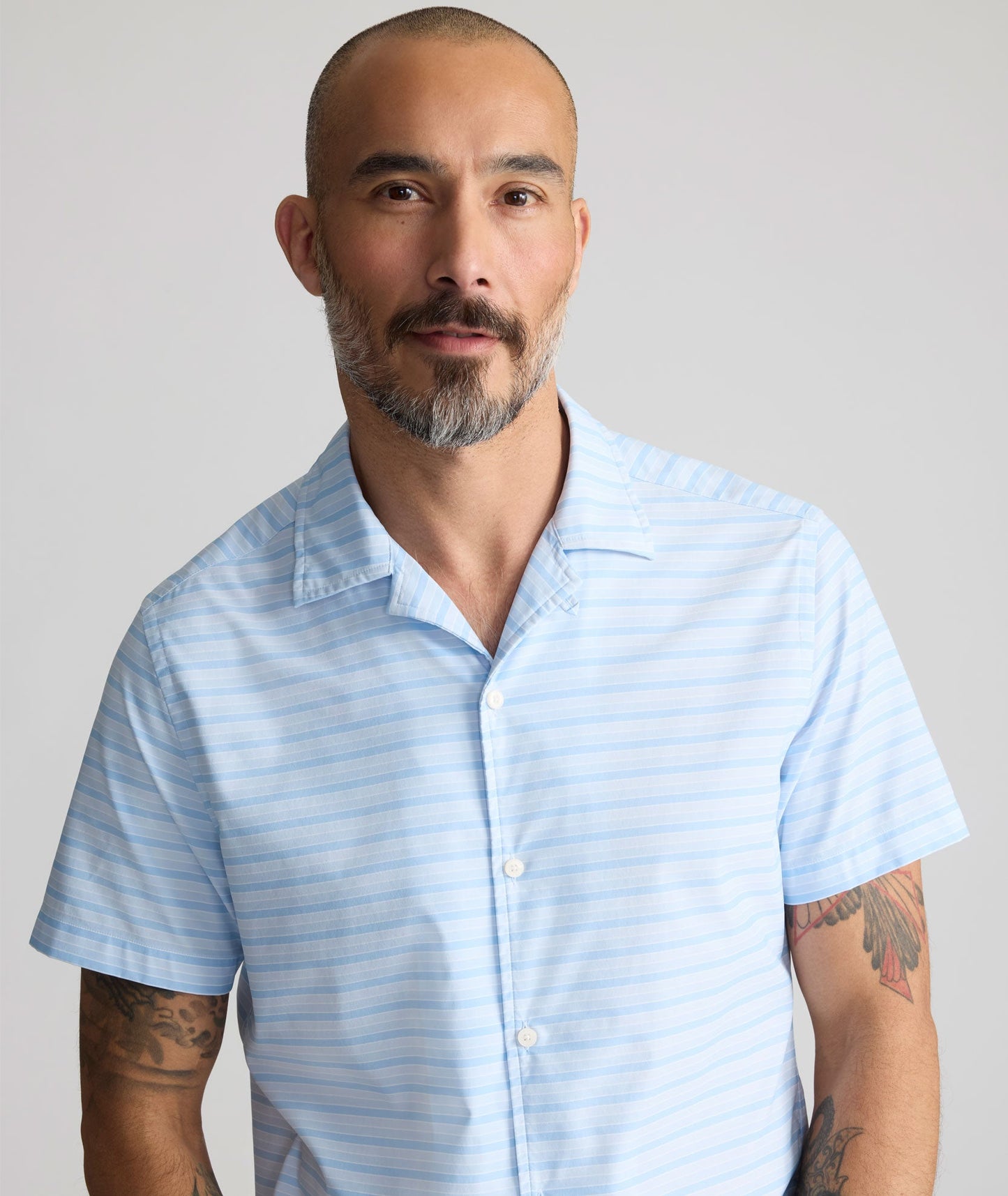 UNTUCKit Performance Short-Sleeve Camp Collar Shirt Blue Stripe