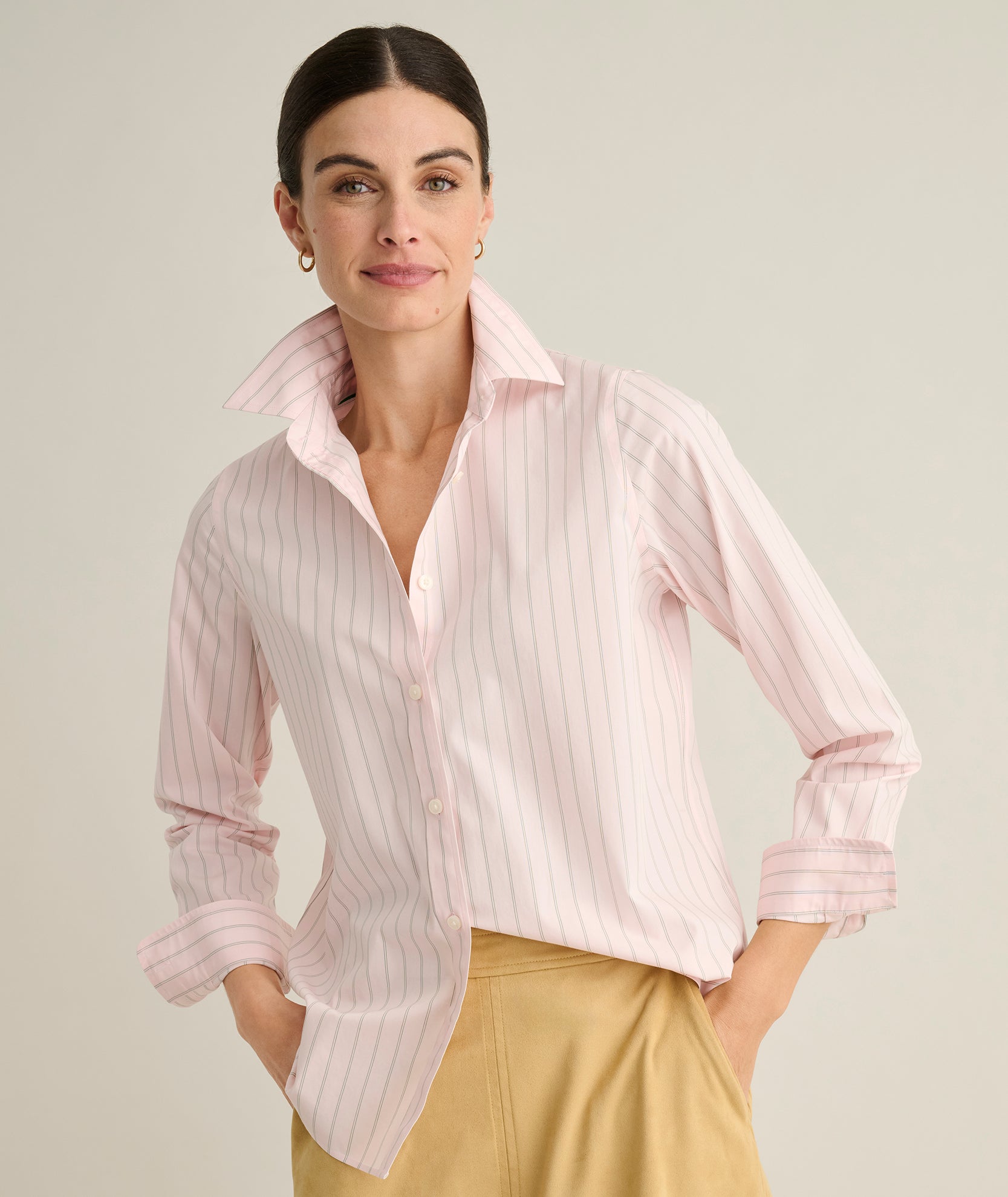 UNTUCKit Wrinkle-Free Classic Fit Isabella Shirt Pink & Green Stripe