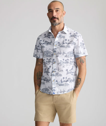 UNTUCKit Vintage Wash Short-Sleeve Dunaway Shirt White & Blue Print