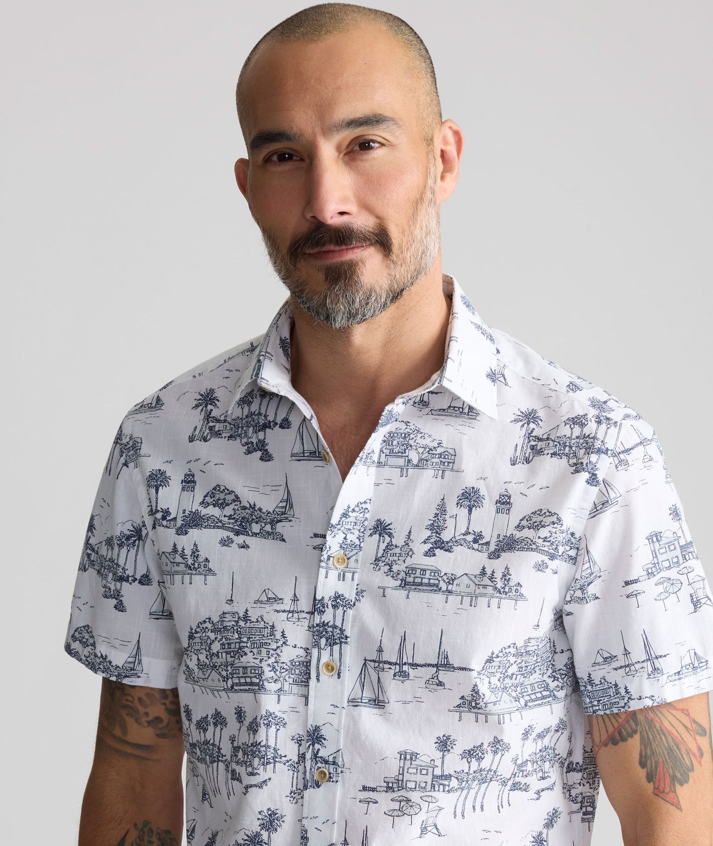 UNTUCKit Vintage Wash Short-Sleeve Dunaway Shirt White & Blue Print