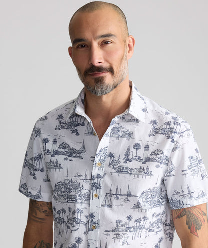 UNTUCKit Vintage Wash Short-Sleeve Dunaway Shirt White & Blue Print