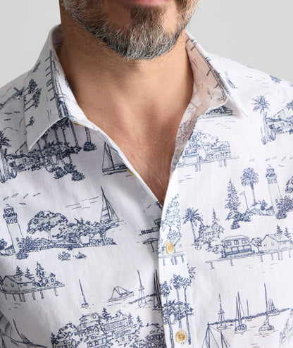 UNTUCKit Vintage Wash Short-Sleeve Dunaway Shirt White & Blue Print