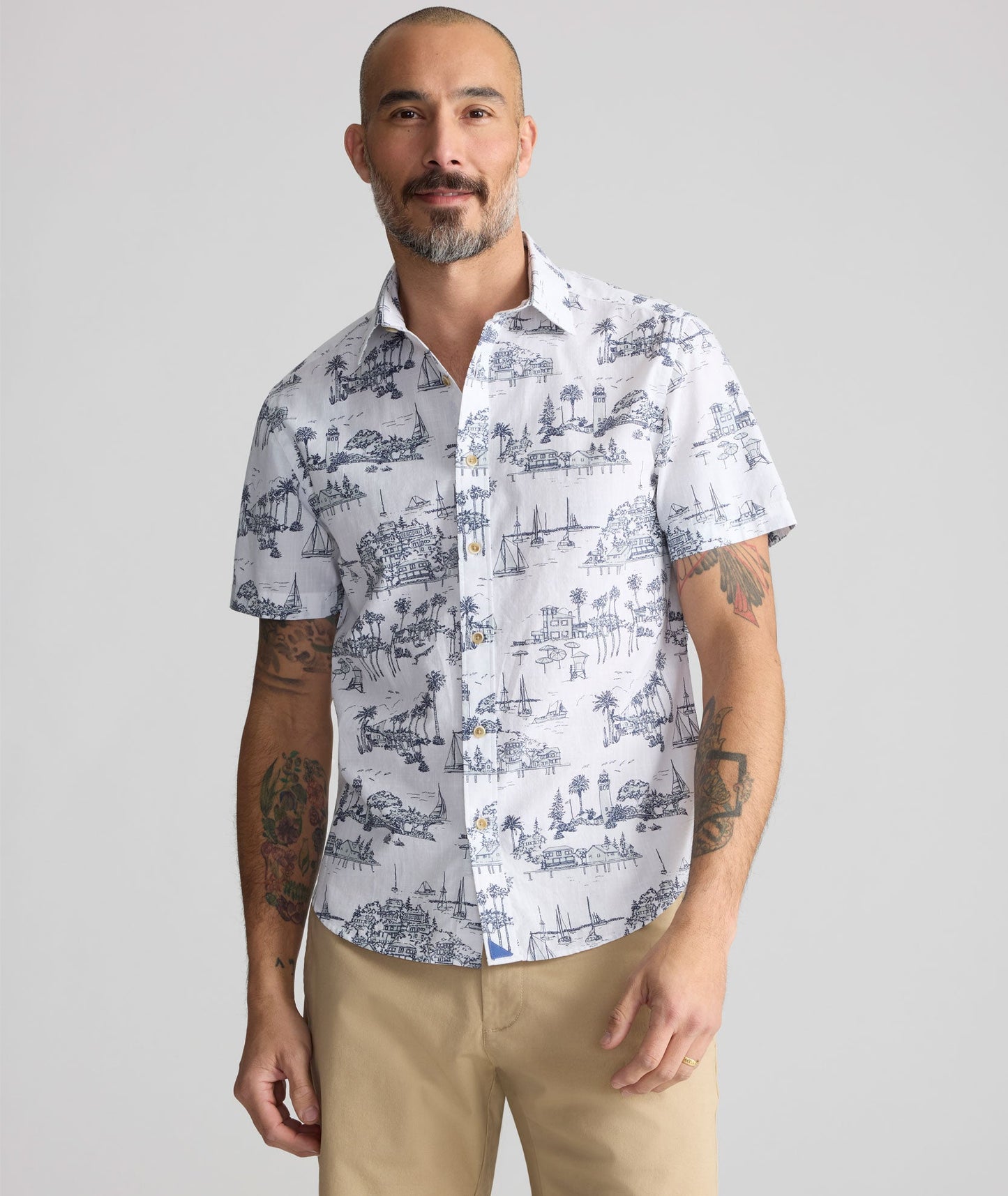 UNTUCKit Vintage Wash Short-Sleeve Dunaway Shirt White & Blue Print