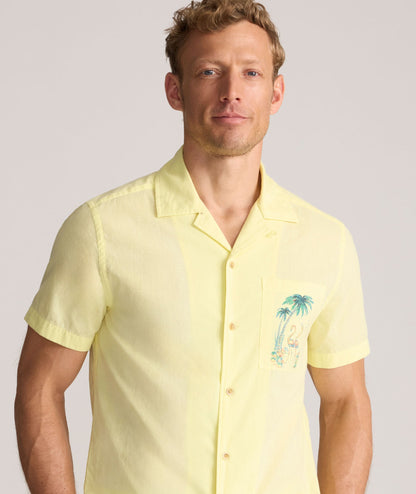 UNTUCKit Vintage Wash Short-Sleeve Camp Collar Shirt Yellow with Printed Pocket