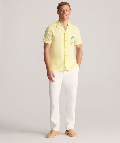 UNTUCKit Vintage Wash Short-Sleeve Camp Collar Shirt Yellow with Printed Pocket