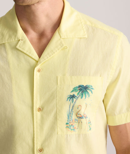 UNTUCKit Vintage Wash Short-Sleeve Camp Collar Shirt Yellow with Printed Pocket