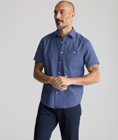UNTUCKit Performance Seersucker Short-Sleeve Shirt Tonal Navy Stripe
