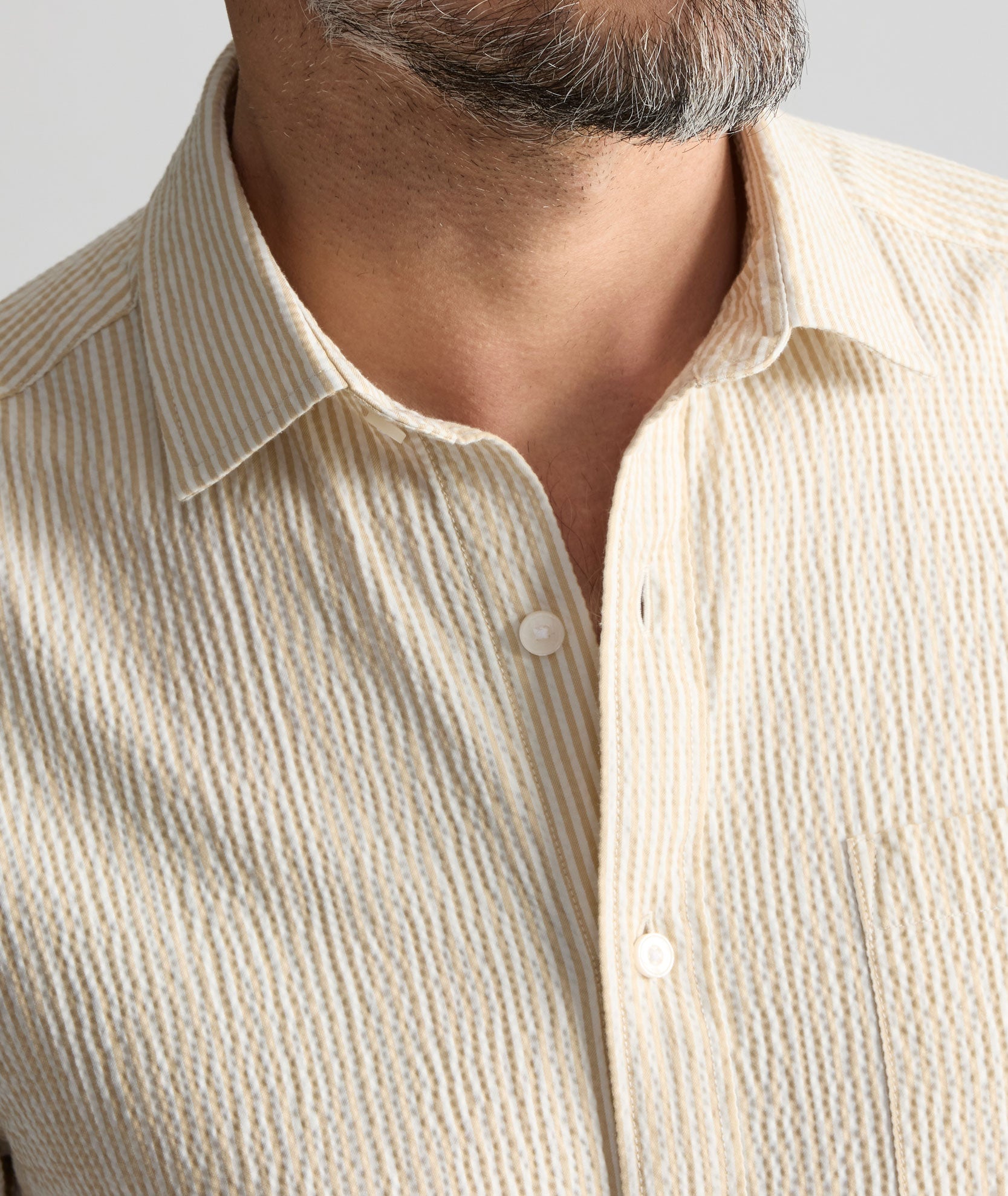 UNTUCKit Performance Seersucker Short-Sleeve Shirt Tan Stripe