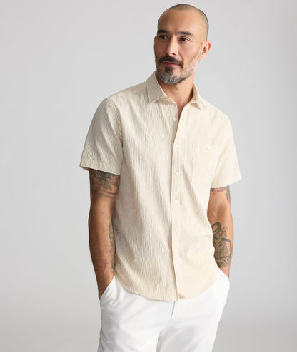 UNTUCKit Performance Seersucker Short-Sleeve Shirt Tan Stripe