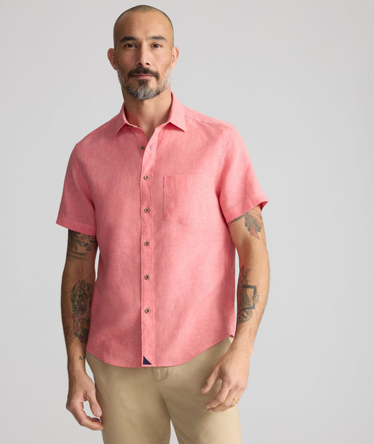 UNTUCKit Wrinkle-Resistant Linen Short-Sleeve Cameron Shirt Faded Red
