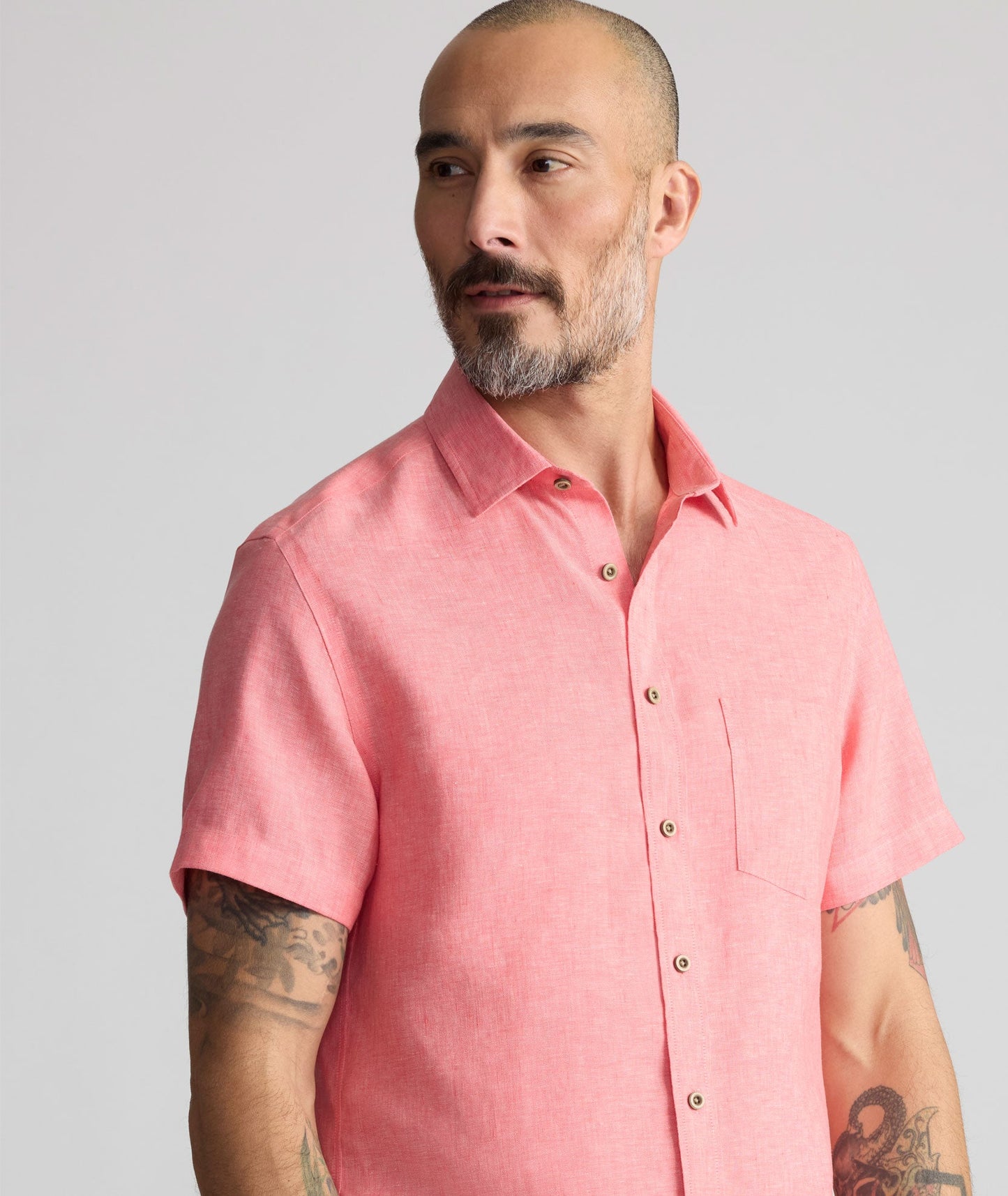 UNTUCKit Wrinkle-Resistant Linen Short-Sleeve Cameron Shirt Faded Red