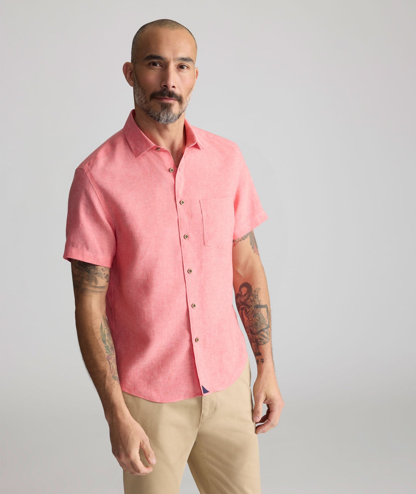 UNTUCKit Wrinkle-Resistant Linen Short-Sleeve Cameron Shirt Faded Red