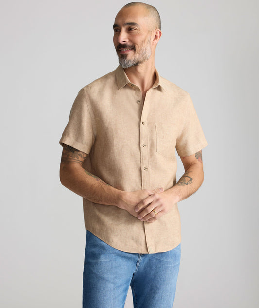 UNTUCKit Wrinkle-Resistant Linen Short-Sleeve Cameron Shirt Tan