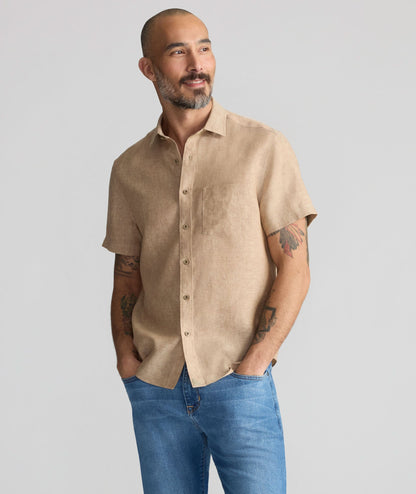 UNTUCKit Wrinkle-Resistant Linen Short-Sleeve Cameron Shirt Tan