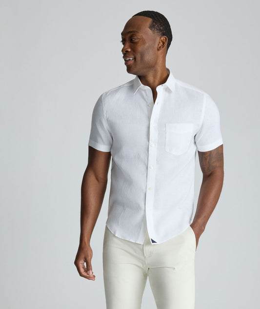 UNTUCKit Wrinkle-Resistant Linen Short-Sleeve Cameron Shirt White