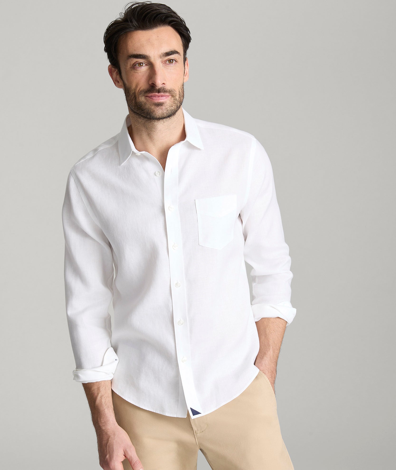 UNTUCKit Wrinkle-Resistant Linen Vin Santo Shirt White
