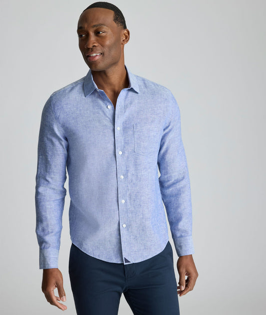 UNTUCKit Wrinkle-Resistant Linen Vin Santo Shirt Blue