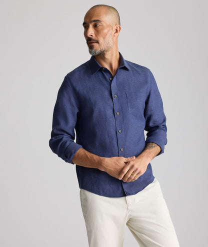 UNTUCKit Wrinkle-Resistant Linen Vin Santo Shirt Navy