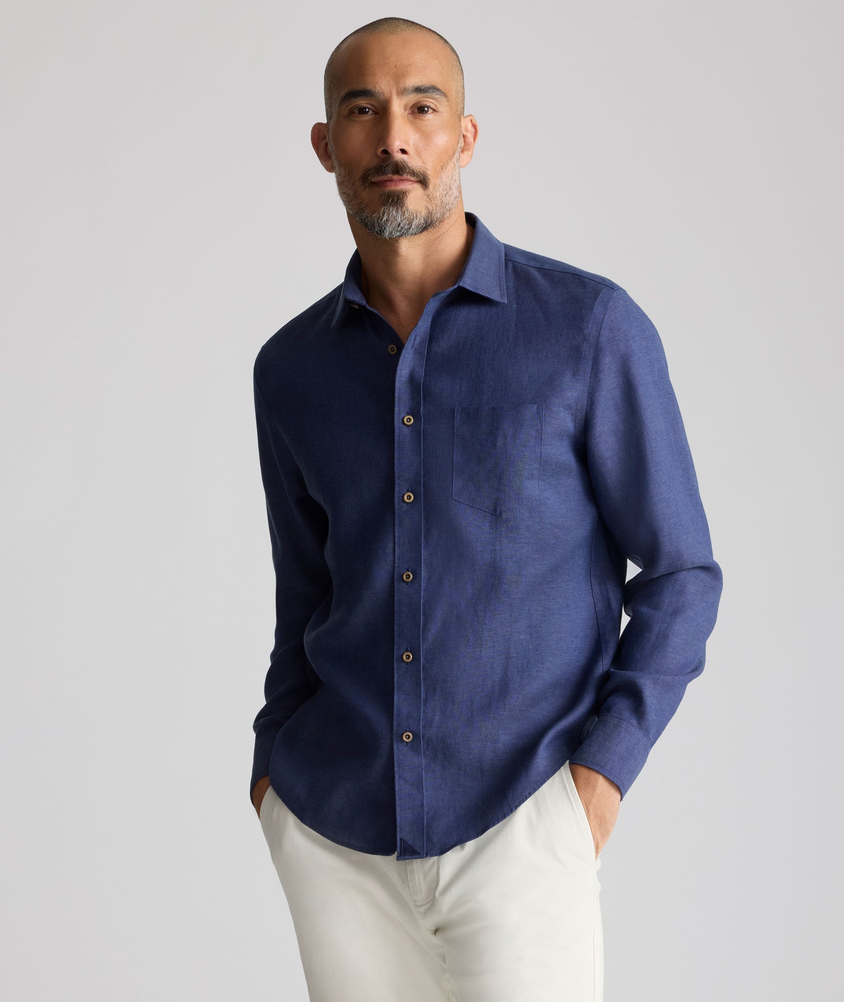 UNTUCKit Wrinkle-Resistant Linen Vin Santo Shirt Navy