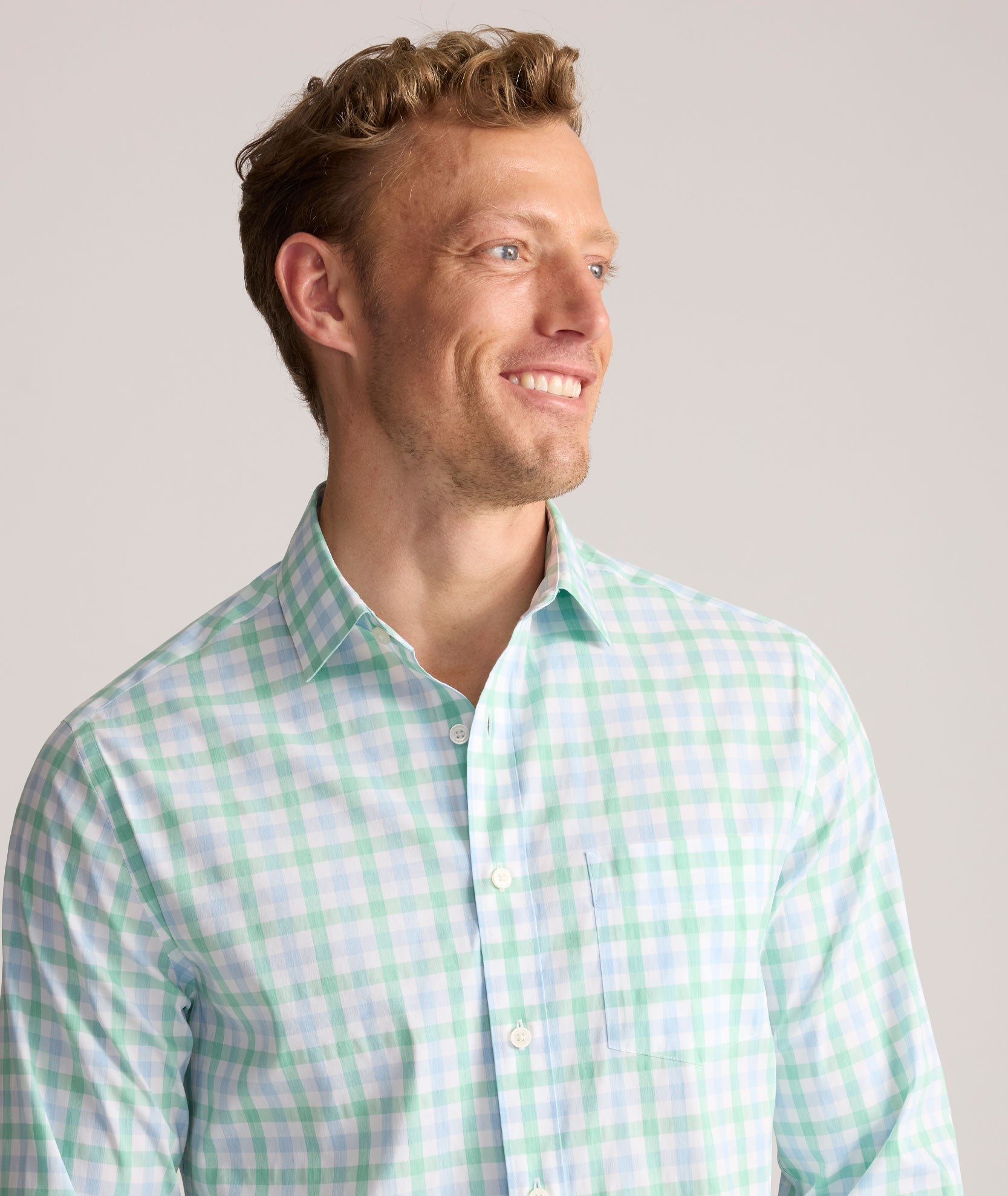 UNTUCKit CottonTek™ Brachetto Shirt Light Blue & Green Check