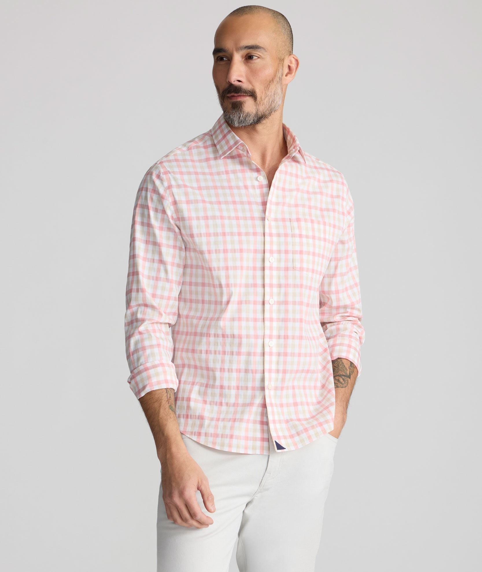UNTUCKit CottonTek™ Brachetto Shirt Red & Tan Check