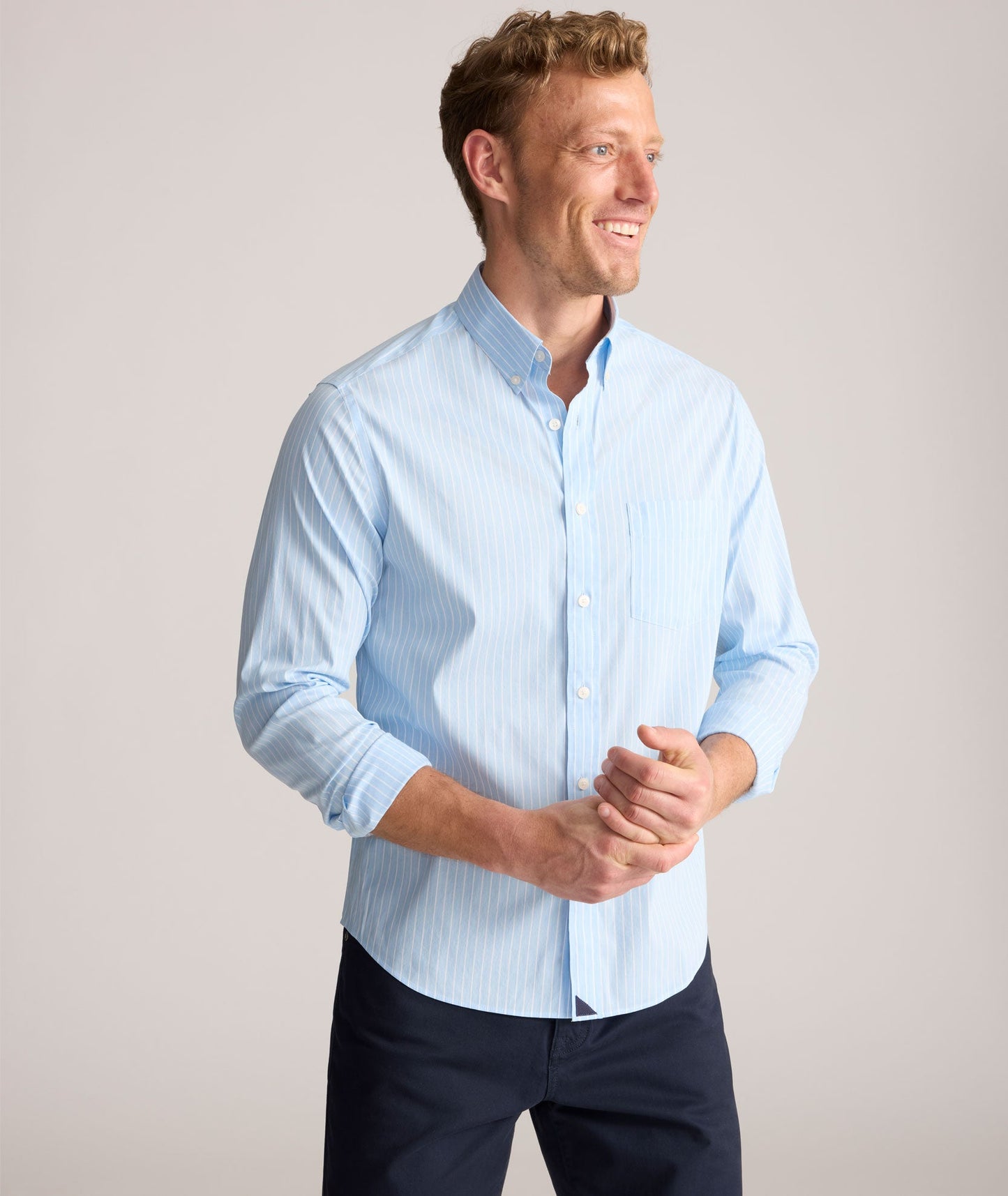 UNTUCKit CottonTek™ Brachetto Shirt Light Blue Stripe