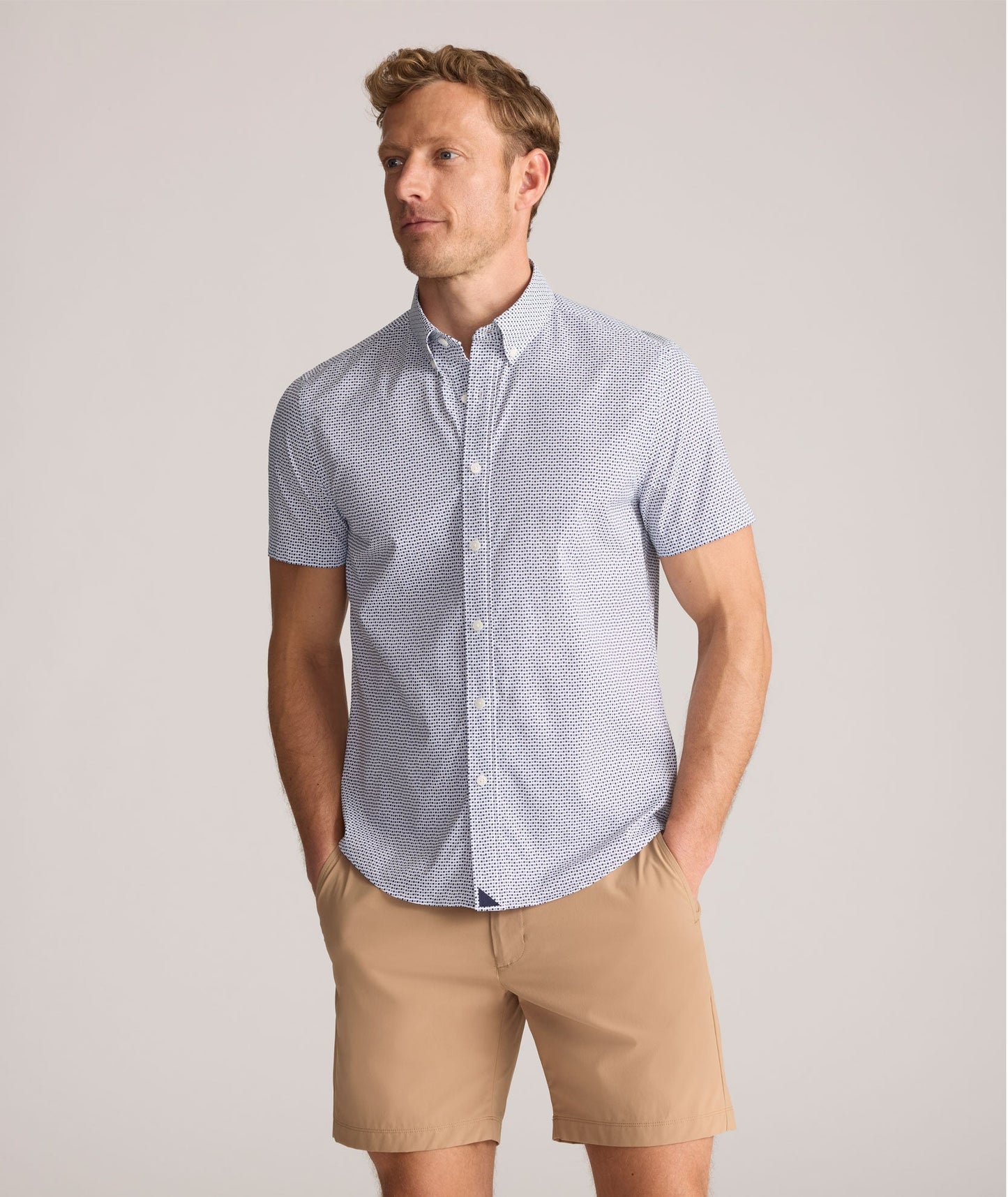 UNTUCKit Performance Short-Sleeve Nouveau Shirt Navy Geo Print