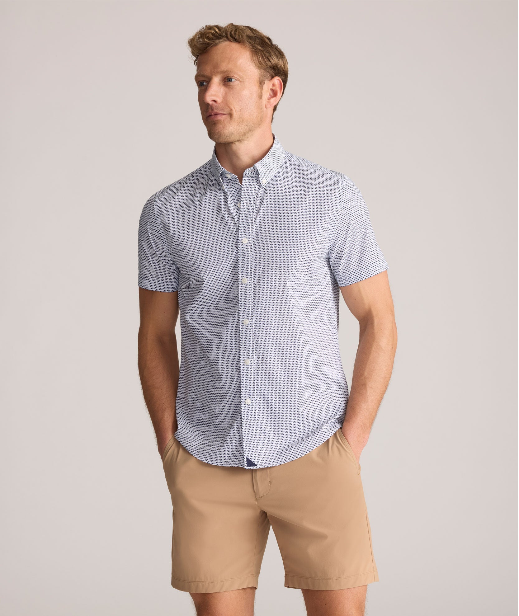 UNTUCKit Performance Short-Sleeve Nouveau Shirt Navy Geo Print
