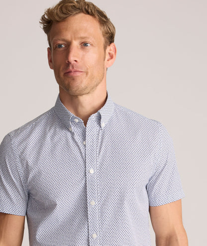 UNTUCKit Performance Short-Sleeve Nouveau Shirt Navy Geo Print
