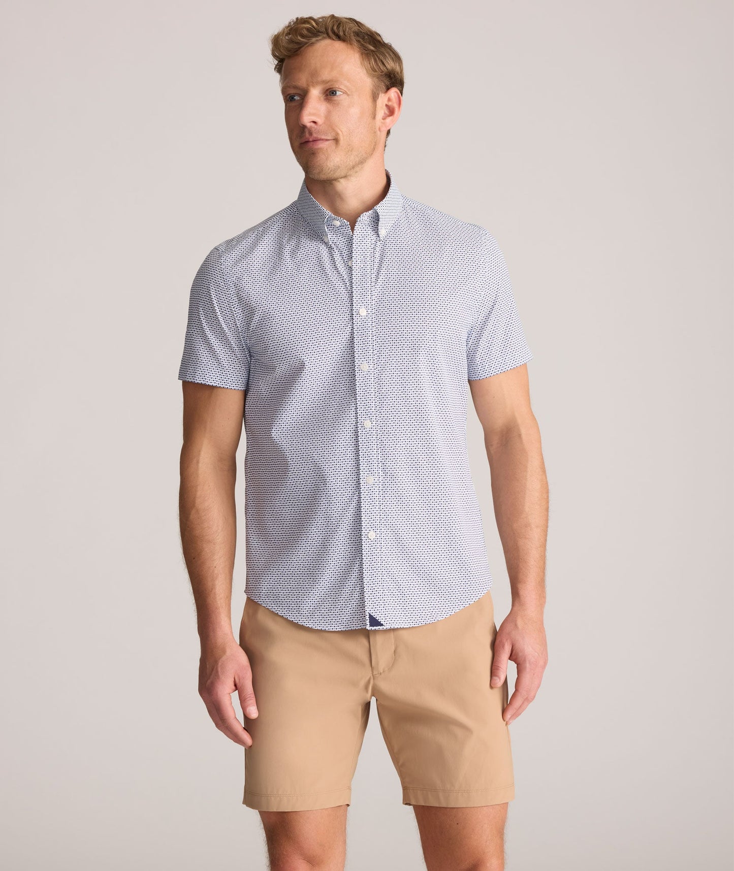 UNTUCKit Performance Short-Sleeve Nouveau Shirt Navy Geo Print