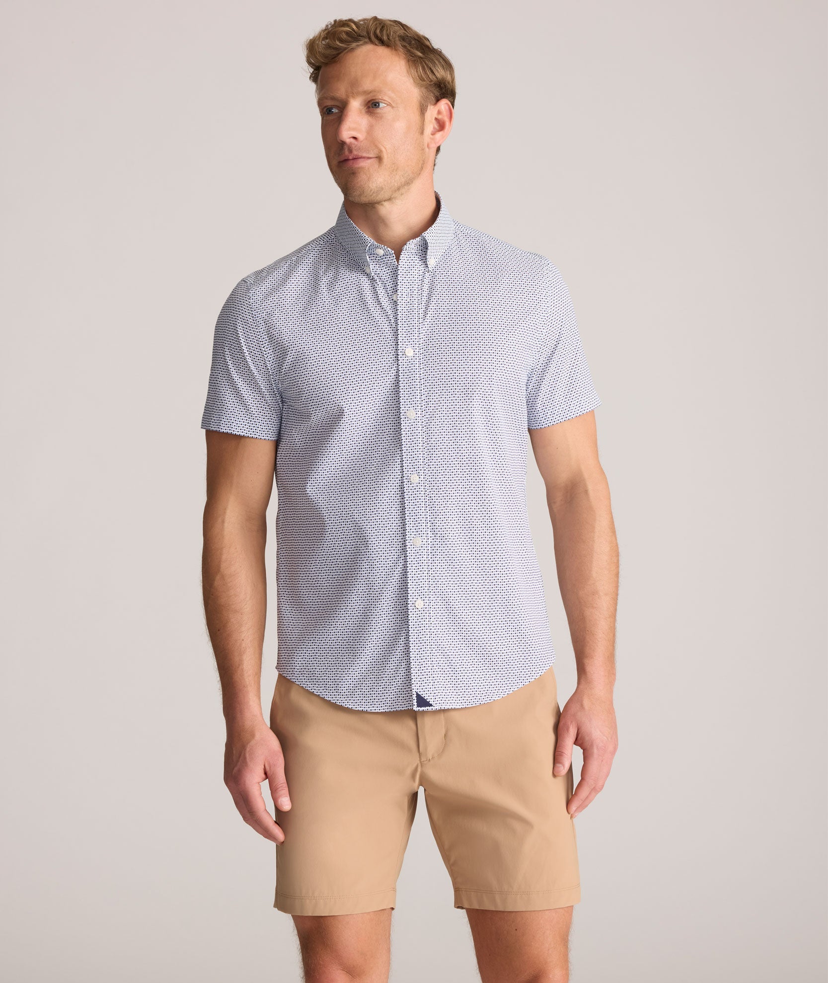 UNTUCKit Performance Short-Sleeve Nouveau Shirt Navy Geo Print