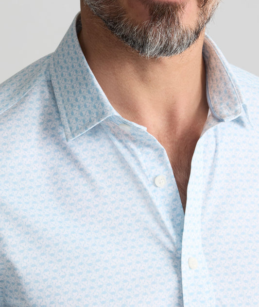 UNTUCKit Performance Short-Sleeve Arundel Shirt Light Blue Crab Print
