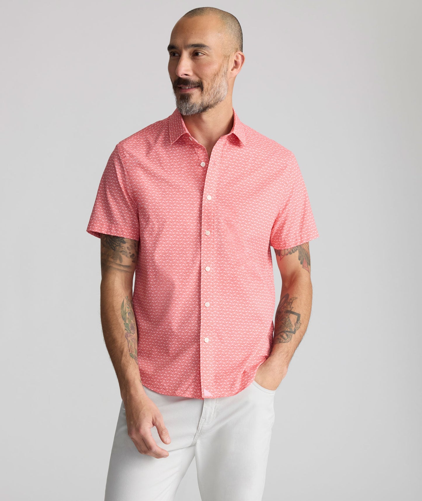 UNTUCKit Performance Short-Sleeve Arundel Shirt Red Crab Print