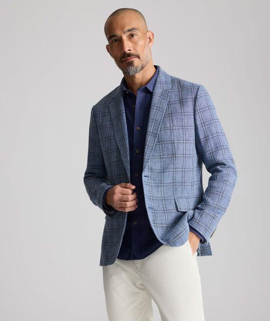 UNTUCKit Linen-Cotton Birkenhall Sport Coat Blue Windowpane