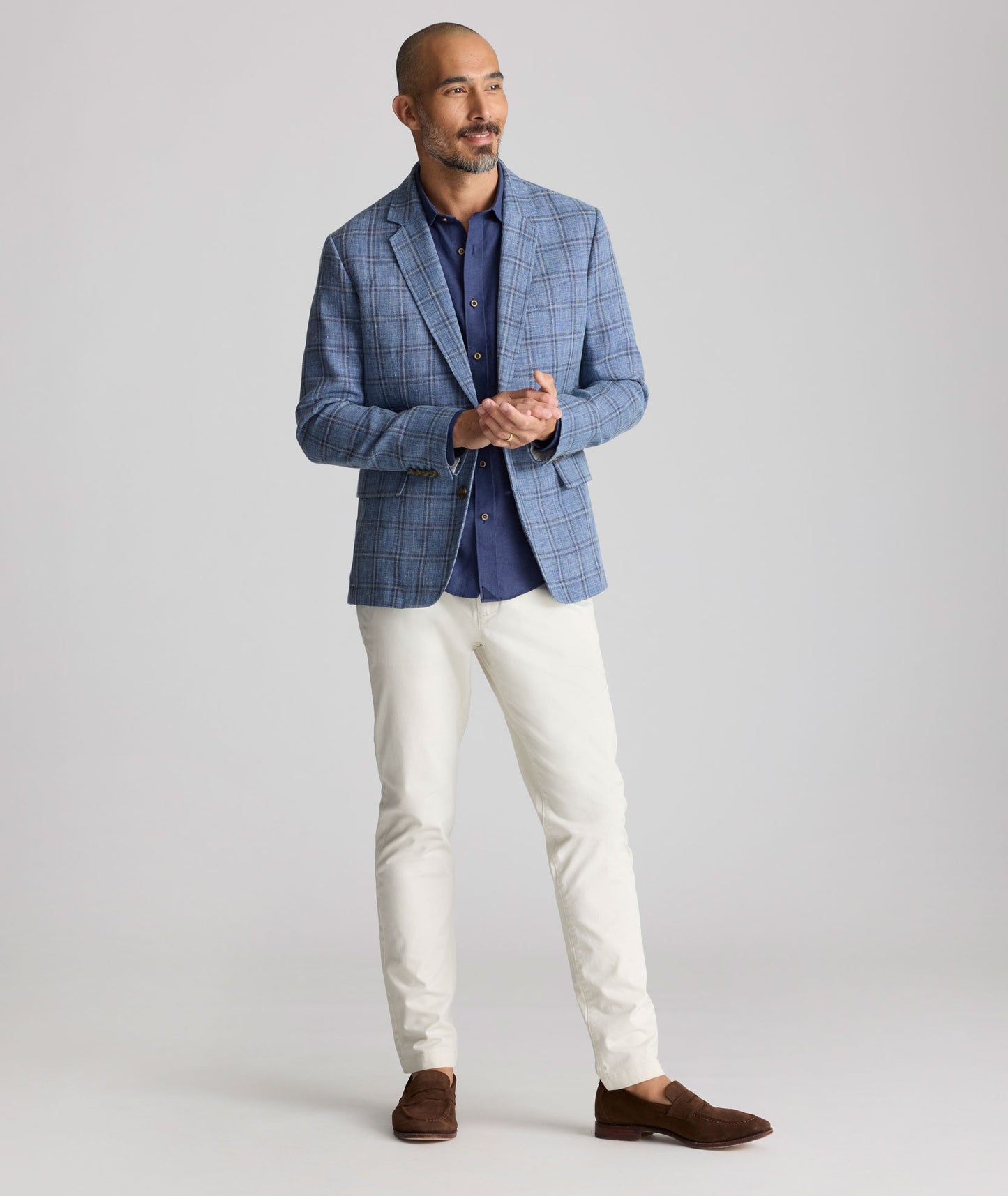 UNTUCKit Linen-Cotton Birkenhall Sport Coat Blue Windowpane