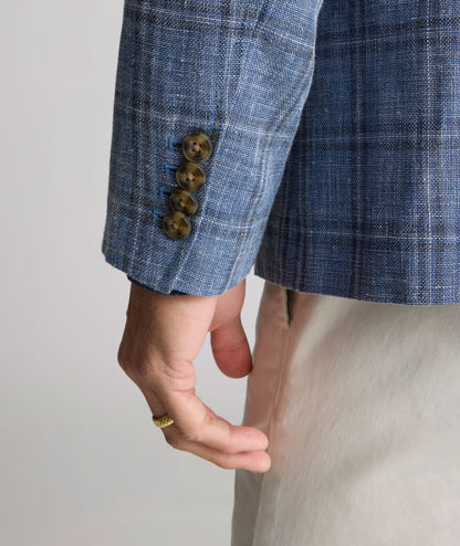 UNTUCKit Linen-Cotton Birkenhall Sport Coat Blue Windowpane